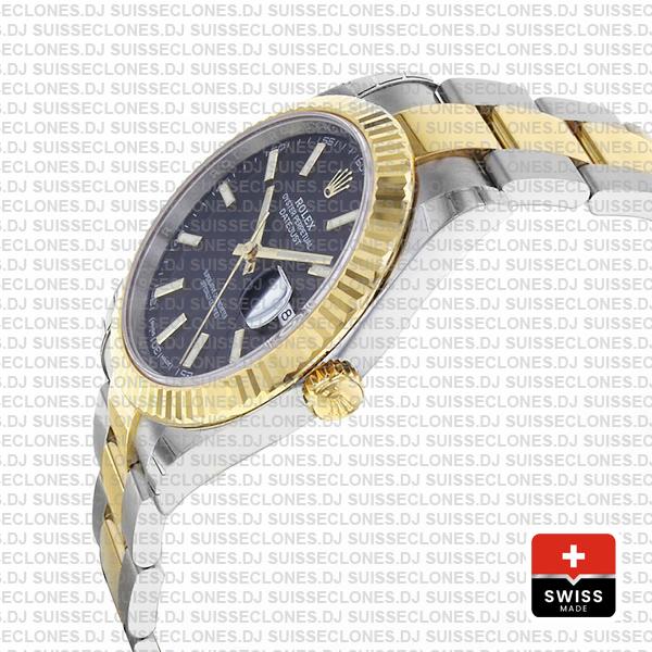 Rolex Datejust Two-Tone 18k Yellow Gold 904L Steel Bracelet with Fluted Bezel Black