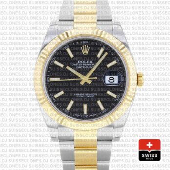 Rolex Datejust Two-Tone 18k Yellow Gold 904L Steel Bracelet with Fluted Bezel Black Dial