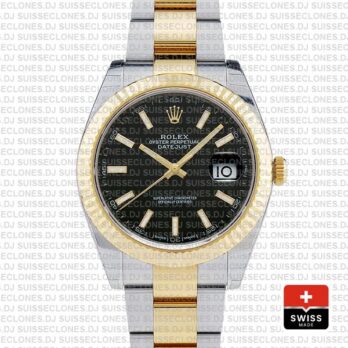 Rolex Datejust Two-Tone 18k Yellow Gold 904L Steel Bracelet with Fluted Bezel Black Dial 41mm Watch