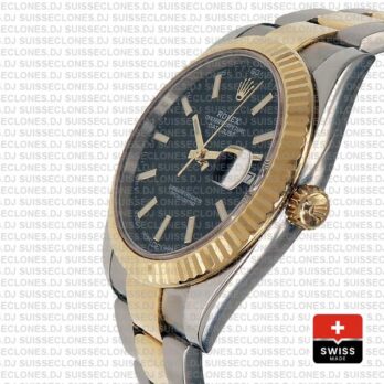 Rolex Datejust 41 Oyster 2 Tone 18k Yellow Gold Fluted Bezel Black Dial Stick Markers 126333 Swiss Replica