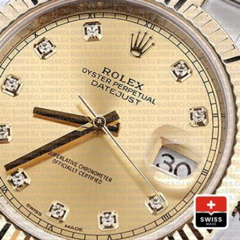 Rolex Datejust 41 Oyster 2 Tone 18k Yellow Gold Fluted Bezel Gold Dial Diamond Markers 126333 Swiss Replica