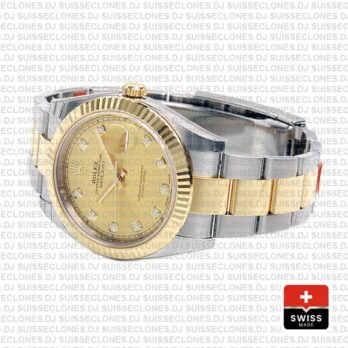 Rolex Datejust 18k Yellow Gold Two-Tone Gold Diamonds Dial with Fluted Bezel 904L Steel