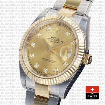 Rolex Datejust 18k Yellow Gold Two-Tone Gold Diamonds Dial with Fluted Bezel 904L