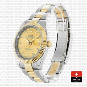 Rolex Datejust 18k Yellow Gold Two-Tone Gold Diamonds Dial with Fluted Bezel