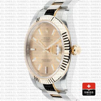 Rolex Datejust Gold Dial Two-Tone 41mm Fluted Bezel Replica Watch