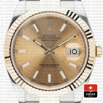Rolex Datejust Gold Dial Two-Tone 41mm Fluted Bezel Swiss Replica Watch