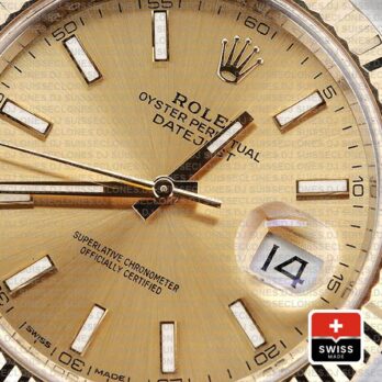 Rolex Datejust 41 Oyster 2 Tone 18k Yellow Gold Fluted Bezel Gold Dial Stick Markers 126333 Swiss Replica