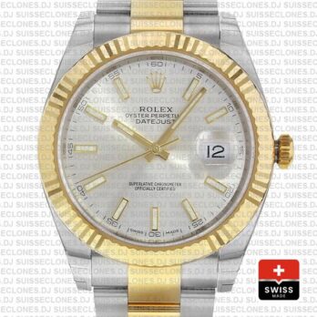 Rolex Oyster Perpetual Datejust Two-Tone 18k Yellow Gold, Silver Dial 41mm Fluted Bezel Watch