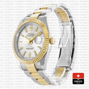 Rolex Oyster Perpetual Datejust Two-Tone 18k Yellow Gold, Silver Dial 41mm Fluted Bezel