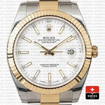 Rolex Oyster Perpetual Datejust Two-Tone Stainless Steel 18k Yellow Gold White Dial 41mm Watch