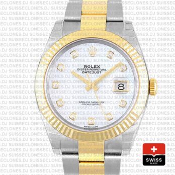 Rolex Datejust 41 Two-Tone White Dial Diamonds Swiss Replica Watch