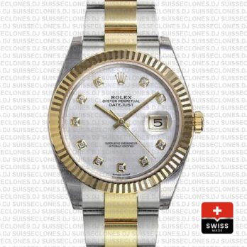 Rolex Datejust 41 Two-Tone White Dial Diamonds Replica Watch