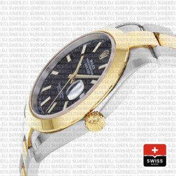 Rolex Datejust 41 Oyster 2 Tone 18k Yellow Gold Smooth Bezel Black Dial Stick Markers 126303 Swiss Replica