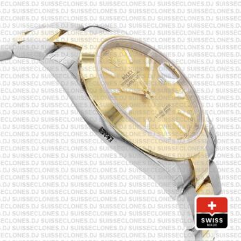 Rolex Datejust 41 Oyster 2 Tone 18k Yellow Gold Smooth Bezel Gold Dial Stick Markers 126303 Swiss Replica