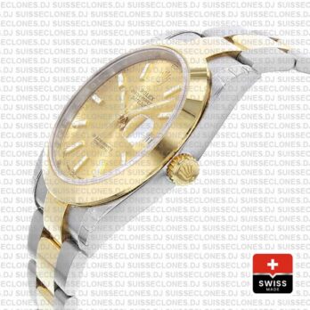 Rolex Datejust 41 Oyster 2 Tone 18k Yellow Gold Smooth Bezel Gold Dial Stick Markers 126303 Swiss Replica