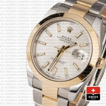 Rolex Datejust 41 18k Yellow Gold Two-Tone, 904L Steel Smooth Bezel Silver Dial Stick Markers