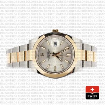 Rolex Datejust 41 18k Yellow Gold Two-Tone, 904L Steel Smooth Bezel Silver Dial