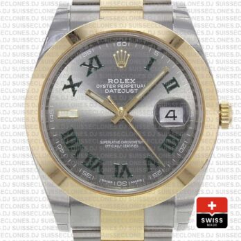 Rolex Datejust 41 Two-Tone 18k Yellow Gold Slate Grey Roman Dial Stainless Steel Replica Watch