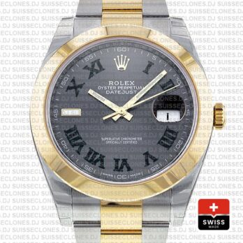 Rolex Datejust Two-Tone 41mm Slate Grey Dial Roman Swiss Replica Watch