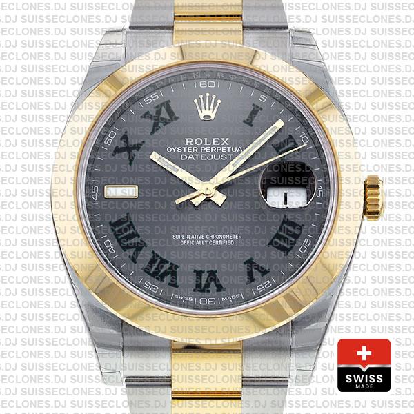 Rolex Datejust Two-Tone 41mm Slate Grey Dial Roman Swiss Replica Watch