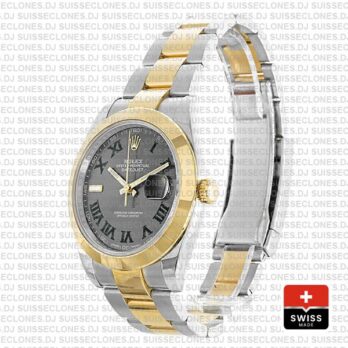 Rolex Datejust Two-Tone 41mm Slate Grey Dial Roman Replica Watch