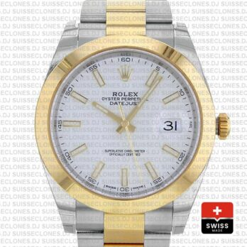 Rolex Datejust 41 Oyster 2 Tone 18k Yellow Gold Smooth Bezel White Dial Stick Markers
