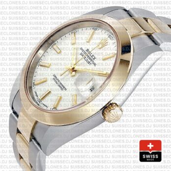 Rolex Oyster Perpetual Datejust Two-Tone 18k Yellow Gold 41mm White Dial 904L Stainless Steel Replica