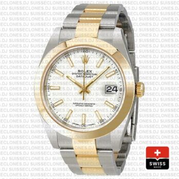 Rolex Oyster Perpetual Datejust Two-Tone 18k Yellow Gold 41mm White Dial 904L Stainless Steel