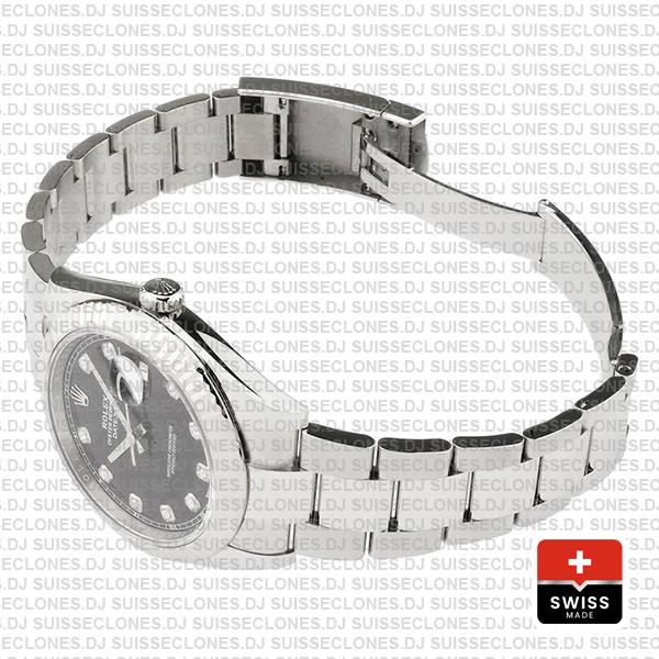 Rolex Datejust 41 Oyster 904l Steel 18k W Gold Fluted Bezel Black Dial Diamond Markers 126334 Swiss Replica