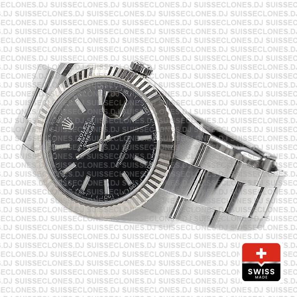 Rolex Datejust 41 Oyster 904l Steel 18k W Gold Fluted Bezel Black Dial Stick Markers 126334 Swiss Replica