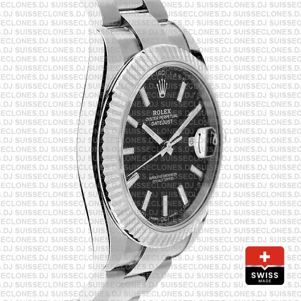 Rolex Datejust 41 Oyster 904l Steel 18k W Gold Fluted Bezel Black Dial Stick Markers 126334 Swiss Replica