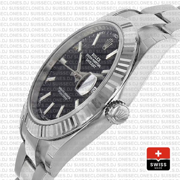 Rolex Datejust 41 Oyster 904l Steel 18k W Gold Fluted Bezel Black Dial Stick Markers 126334 Swiss Replica