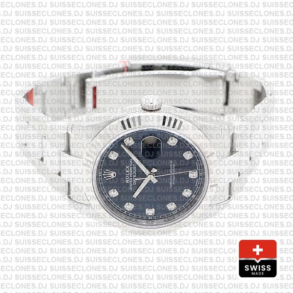Rolex Datejust 41 Oyster 904l Steel 18k W Gold Fluted Bezel Blue Dial Diamond Markers 126334 Swiss Replica