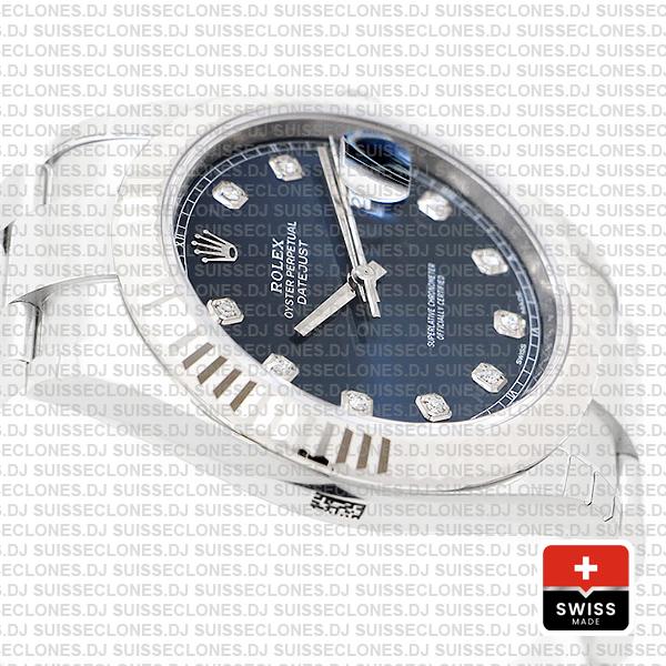 Rolex Datejust 41 Oyster 904l Steel 18k W Gold Fluted Bezel Blue Dial Diamond Markers 126334 Swiss Replica