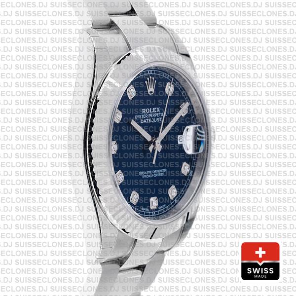 Rolex Datejust 41 Oyster 904l Steel 18k W Gold Fluted Bezel Blue Dial Diamond Markers 126334 Swiss Replica