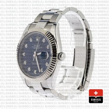 Rolex Datejust 41 Oyster 904l Steel 18k W Gold Fluted Bezel Blue Dial Diamond Markers 126334 Swiss Replica