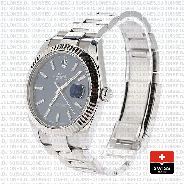 Rolex Datejust 41 Oyster 904l Steel 18k W Gold Fluted Bezel Blue Dial Stick Markers 126334 Swiss Replica