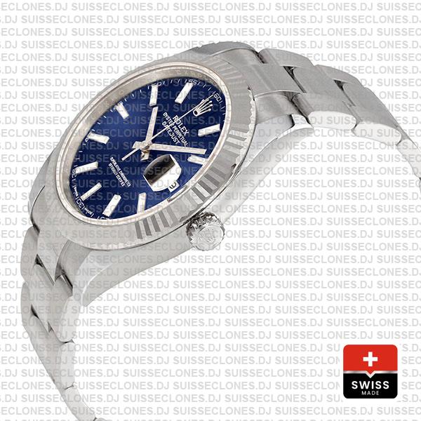 Rolex Datejust 41 Oyster 904l Steel 18k W Gold Fluted Bezel Blue Dial Stick Markers 126334 Swiss Replica