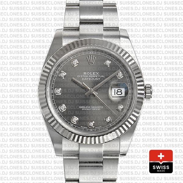 Rolex Datejust 41 904L Stainless Steel Dark Rhodium Grey Diamond Dial