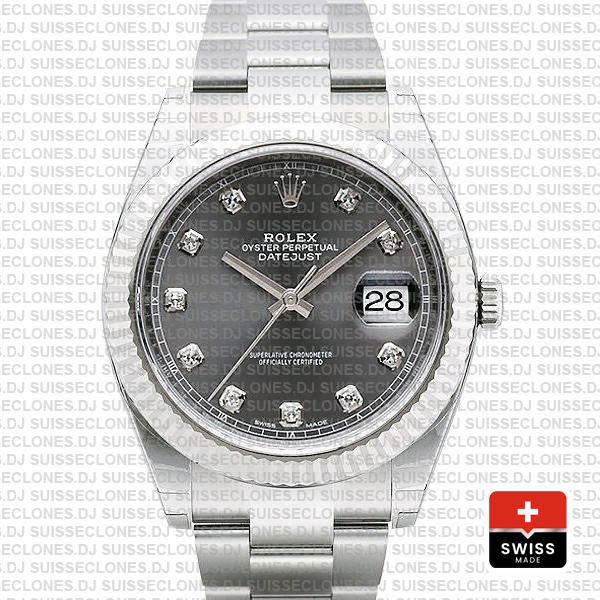 Rolex Datejust 41mm Dark Rhodium Grey Diamond Dial Replica