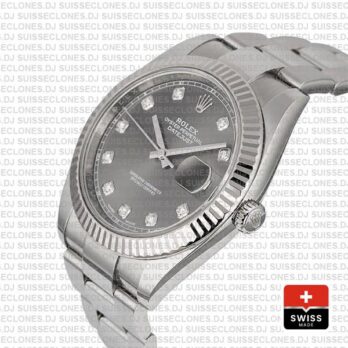 Rolex Datejust 41mm Dark Rhodium Grey Diamond Dial Swiss Replica Watch