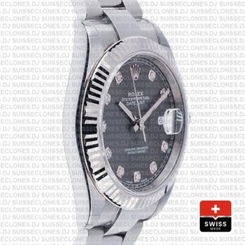 Rolex Datejust 41mm Dark Rhodium Grey Diamond Dial Swiss Replica Watch