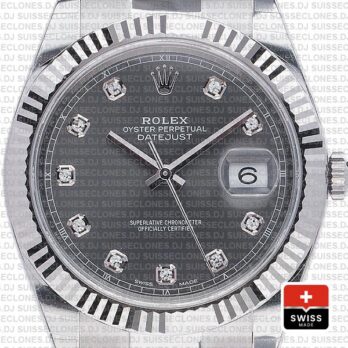 Rolex Datejust 41mm Dark Rhodium Grey Diamond Dial Replica