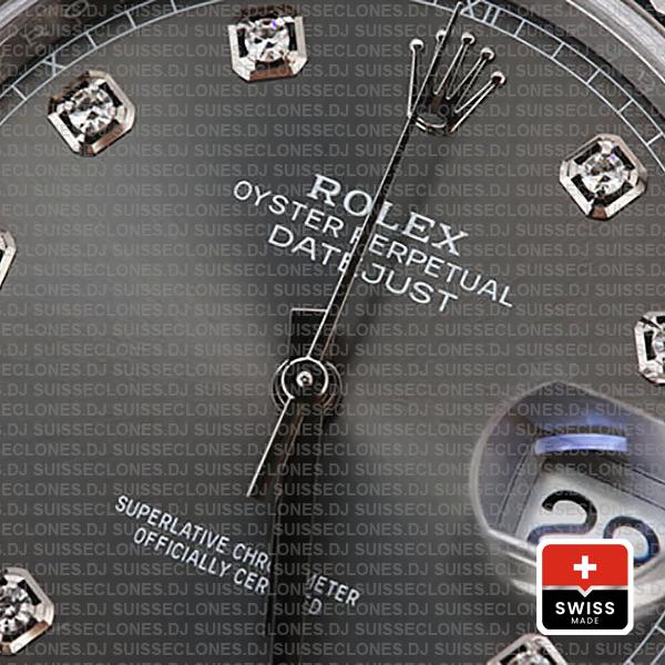 Rolex Datejust 41 Oyster Steel 18k W Gold Fluted Bezel Dark Rhodium Grey Dial Diamond Markers 126334