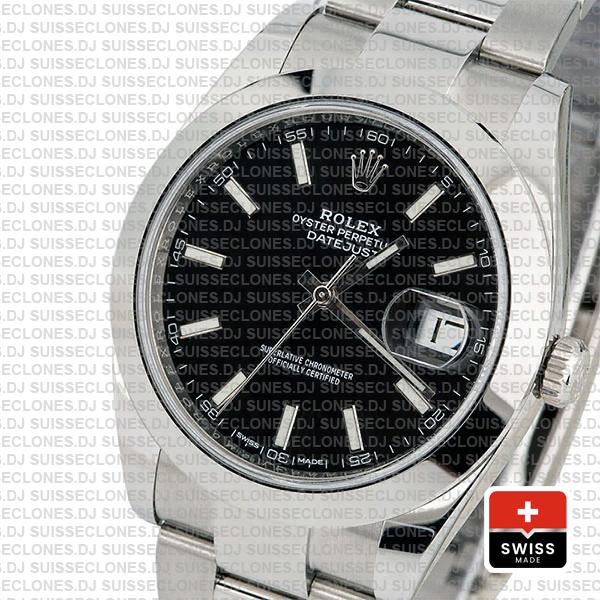 Rolex Datejust 41 Oyster Steel Smooth Bezel Black Dial Stick Markers 126300