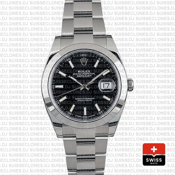 Rolex Datejust 41 Oyster Steel Smooth Bezel Black Dial Stick Markers 126300
