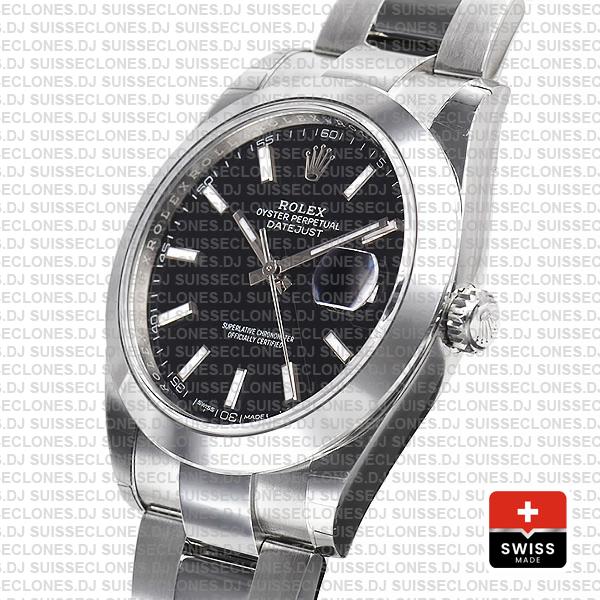Rolex Datejust 41 Oyster Steel Smooth Bezel Black Dial Stick Markers 126300