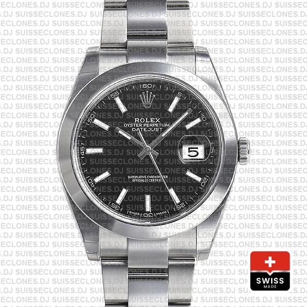 Rolex Datejust 41 Oyster Steel Smooth Bezel Black Dial Stick Markers 126300