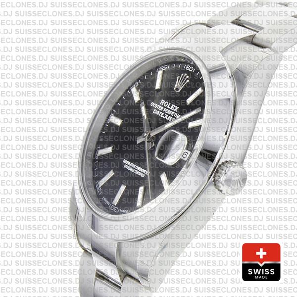 Rolex Datejust 41 Oyster Steel Smooth Bezel Black Dial Stick Markers 126300