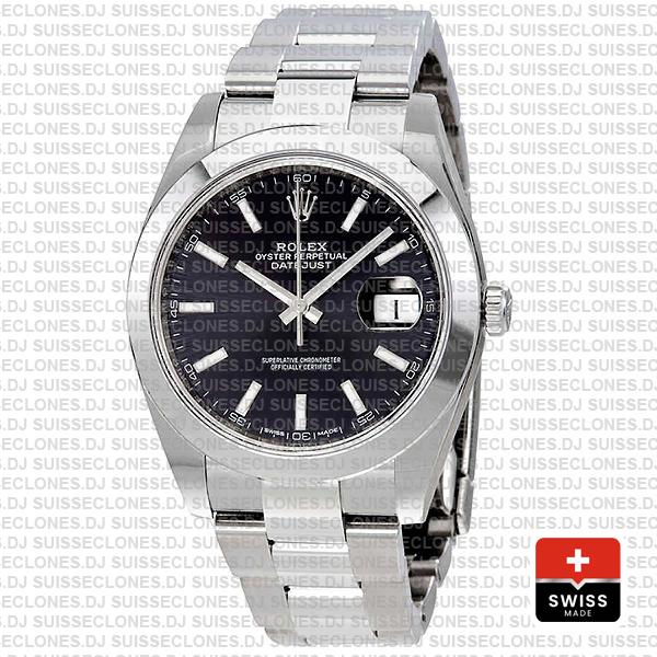 Rolex Datejust 41 Oyster Steel Smooth Bezel Black Dial Stick Markers 126300